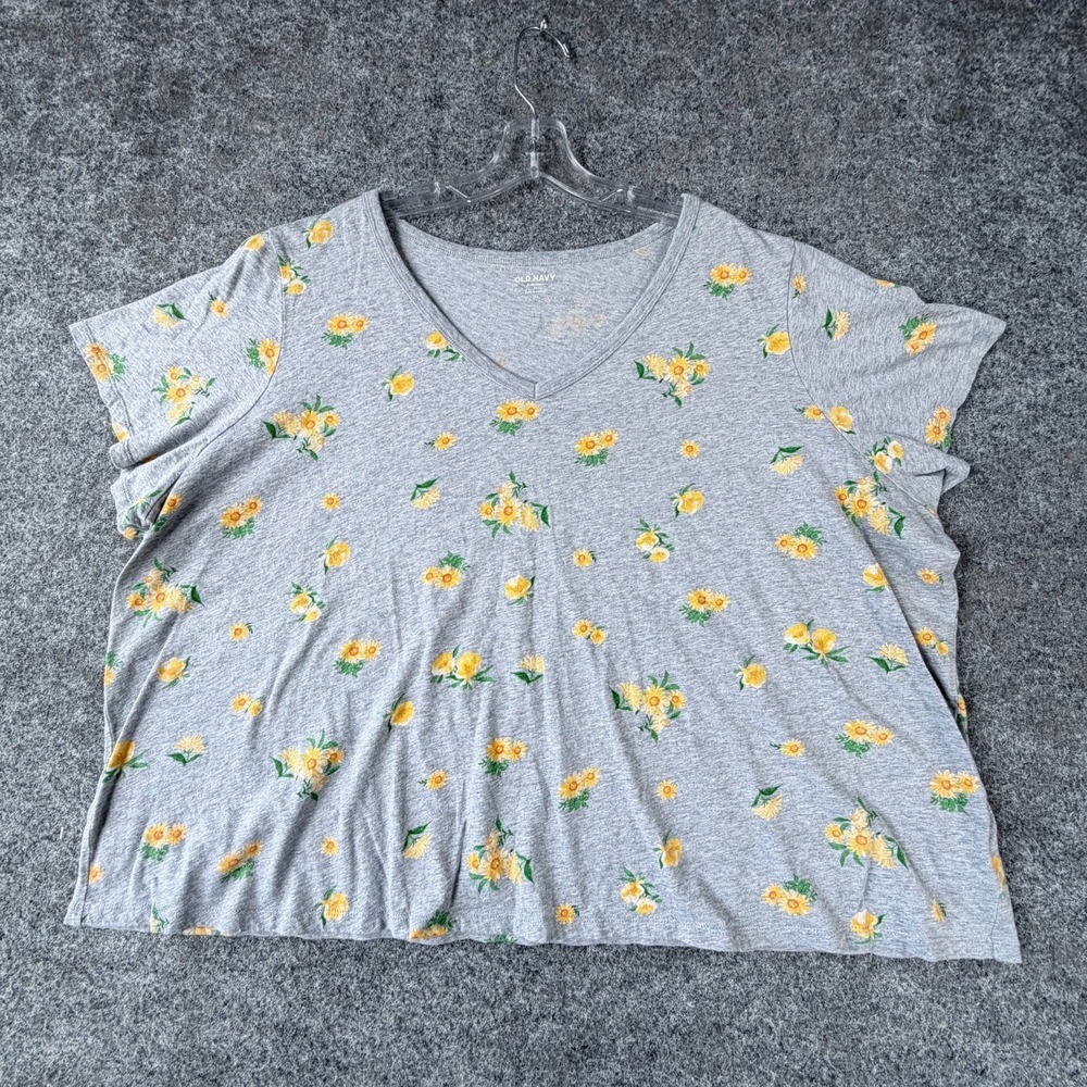 Old Navy Everywear Blouse Top Womens 3X Gray Floral Cotton V Neck Cap Sleeve
